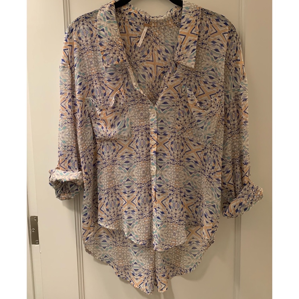 Free People Geometric Button Down Blouse Size XS